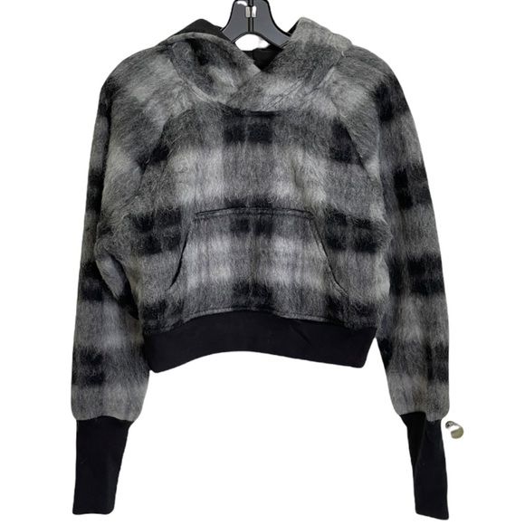 TWENTY MONTREAL CROPPED HOODIE WOOL BLEND BLACK WHITE PLAID SIZE M NWT - Picture 6 of 9